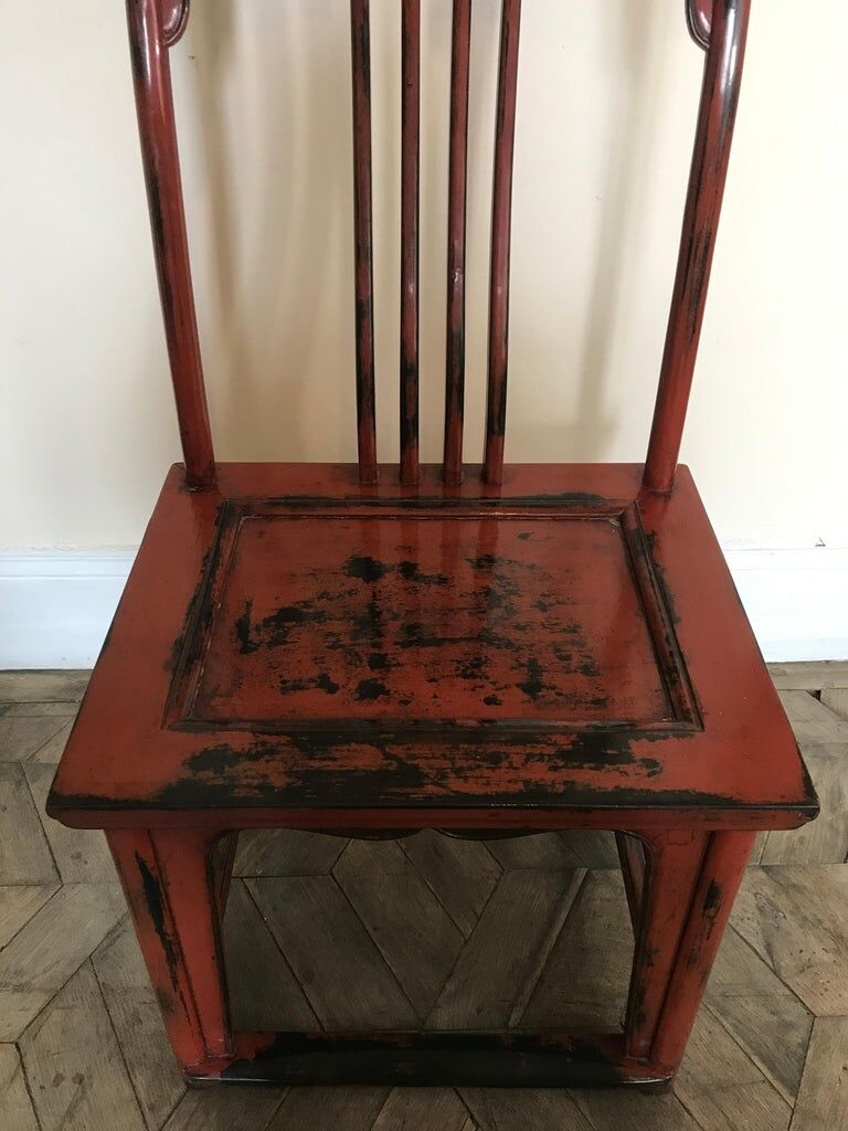 Pair of Chinese chairs, lacquered red, twentieth century