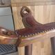 Brutalist bar stool wood and leather