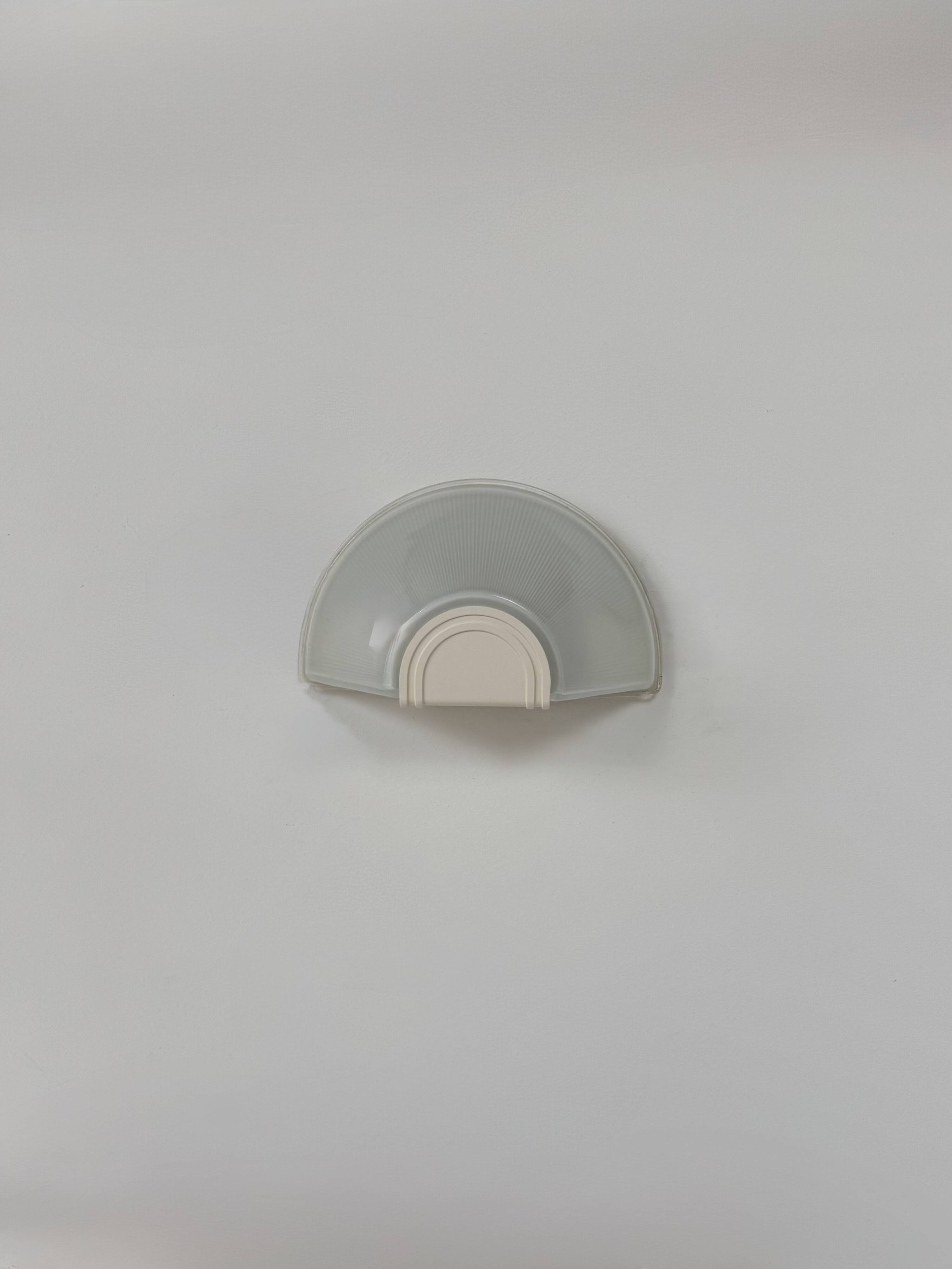 Vintage XL wall light, ribbed glass and white ABS, Prisma, France, 1970.