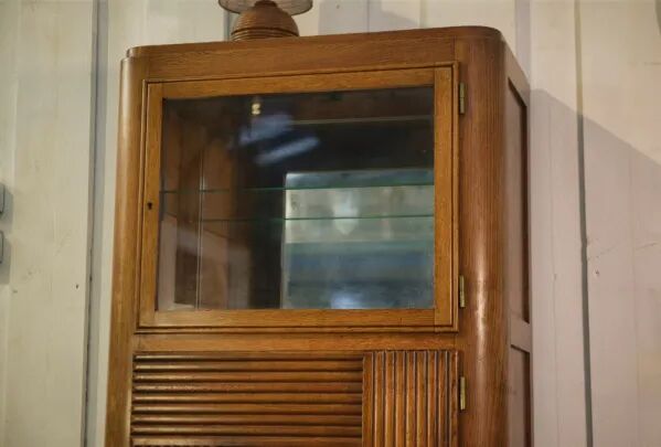 Solid oak display cabinet in the style of Charles Dudouyt, 1950s