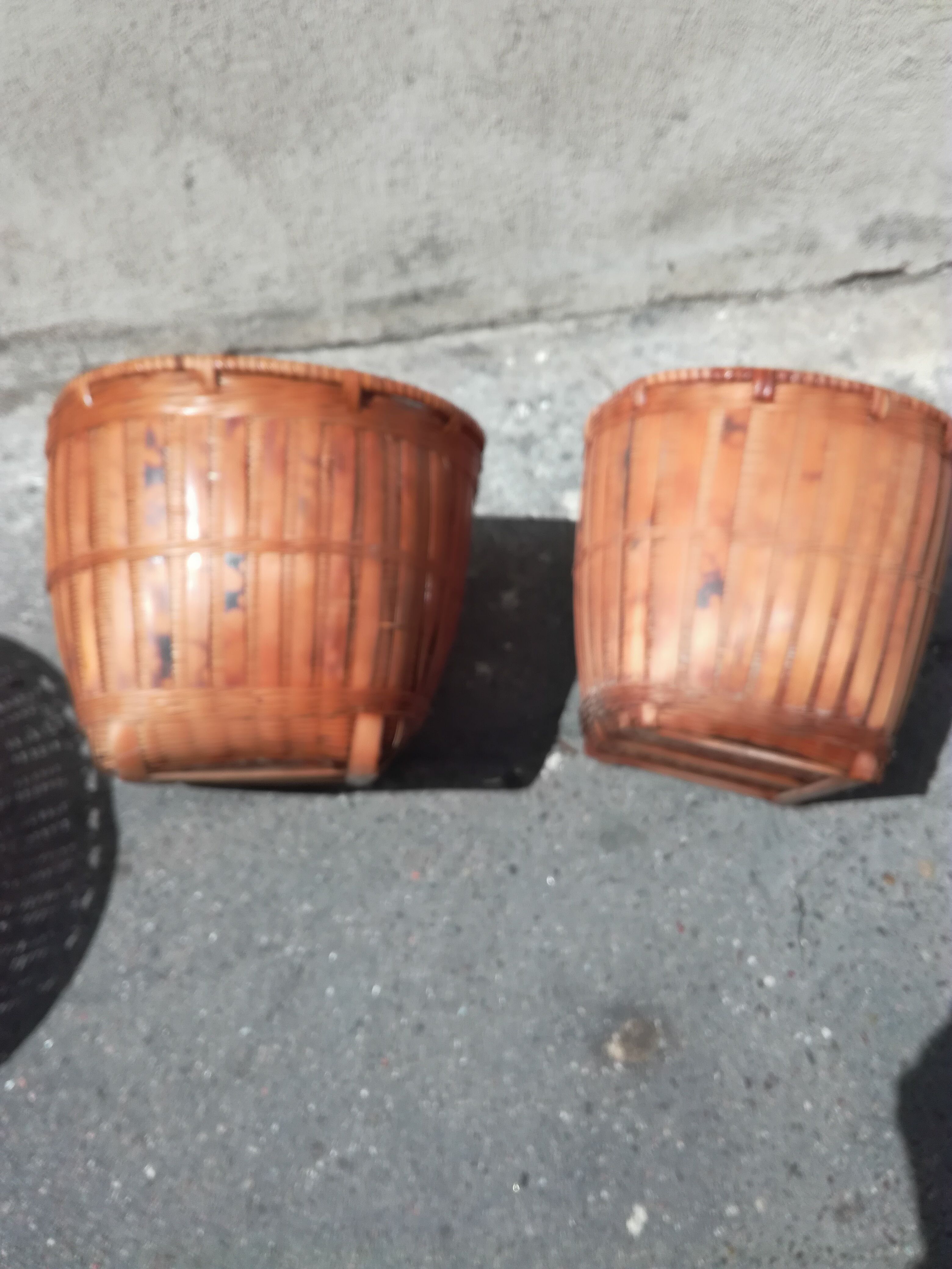 Lot of bamboo and rattan baskets