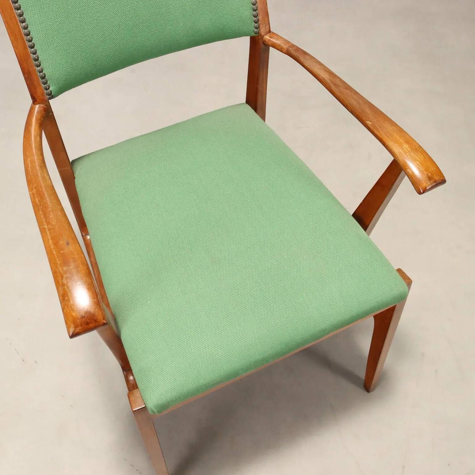 Vintage wooden and fabric armchair, Italian design from the 1950s.