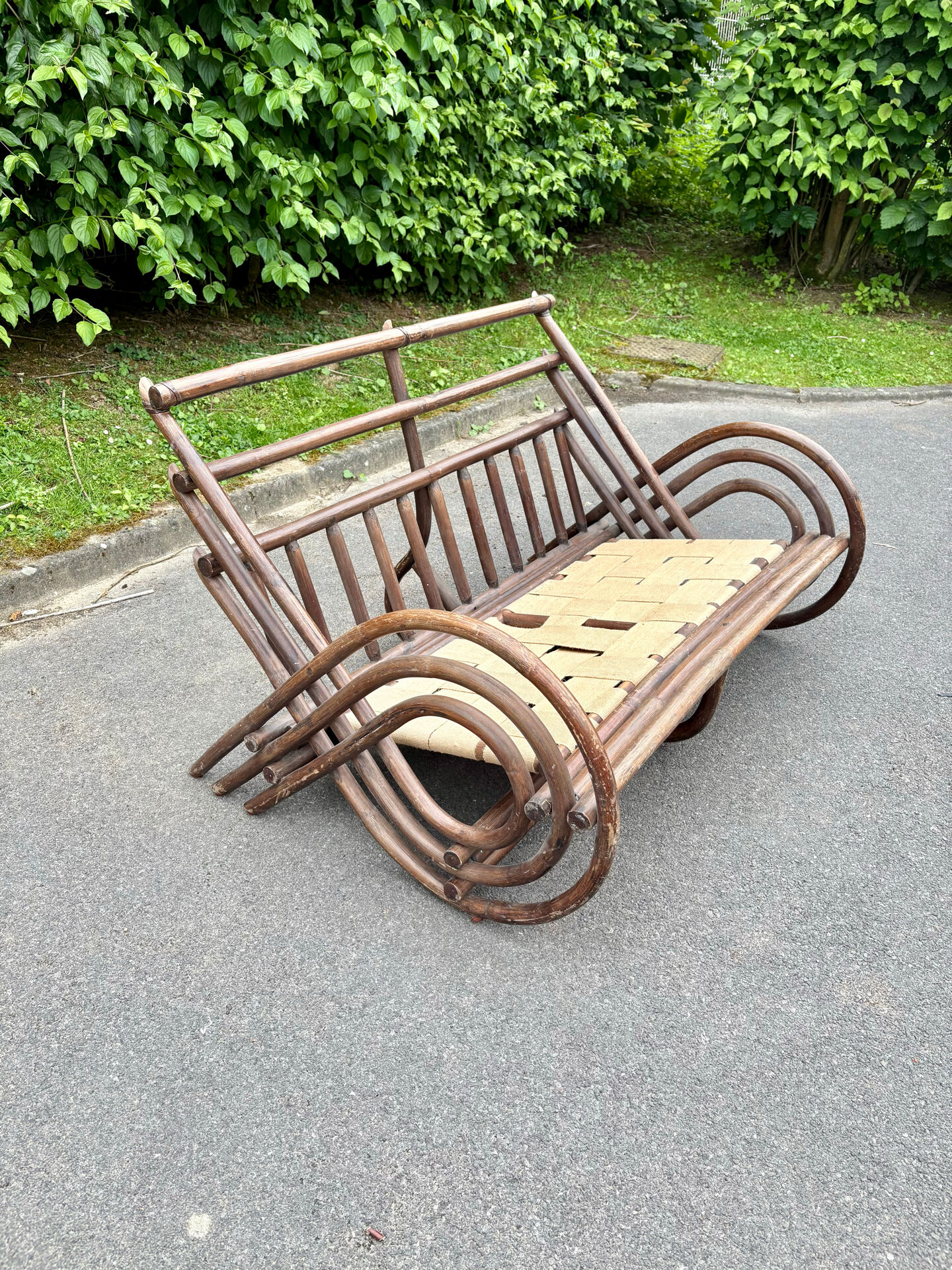 Banquette vintage en rotin - années 70