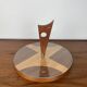 Plateau tournant en bois et verre midcentury modern