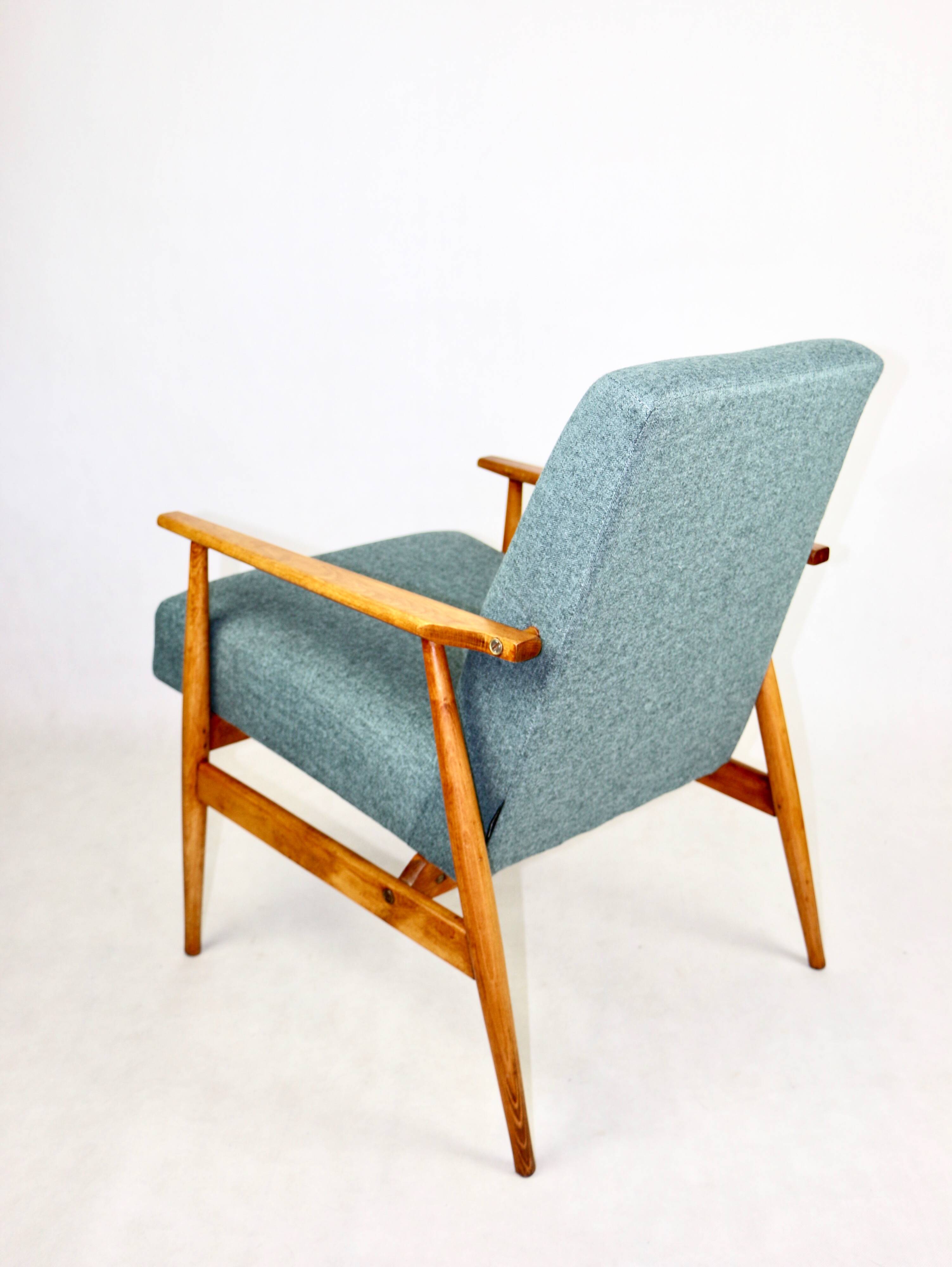Armchair 'Lis', 1970s turquoise tweed by Henryk Lis - natural beech wood