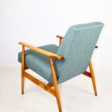 Armchair 'Lis', 1970s turquoise tweed by Henryk Lis - natural beech wood