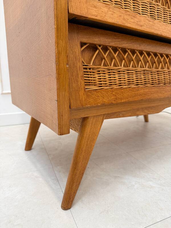 Commode rotin pieds compas