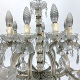 Mid-Century Maria Teresa crystal and brass large chandelier. Italy 1940s