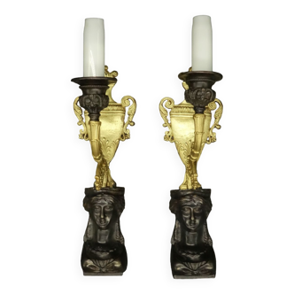 Pair of sconces with busts of caryatid Empire style early nineteenth century