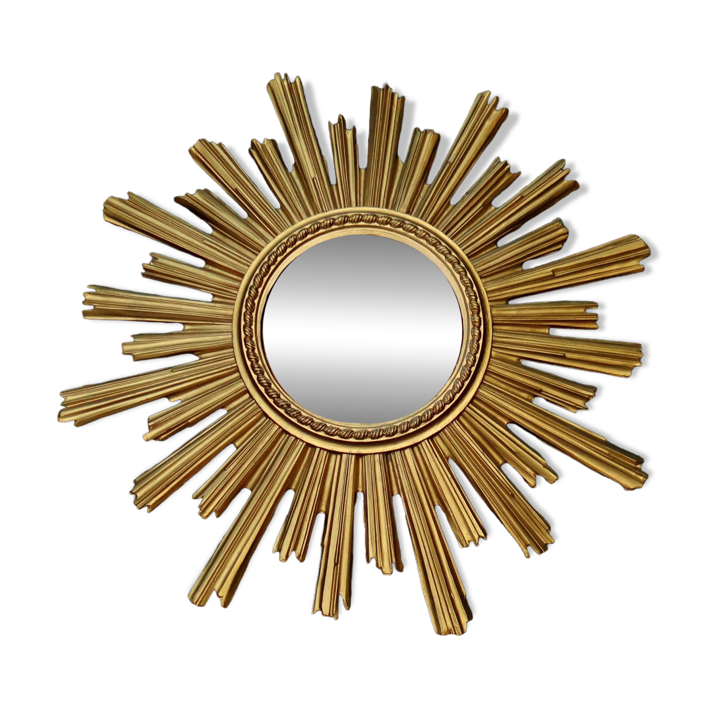 Miroir Soleil Sunburst œil de sorcière en résine doré style mid-century