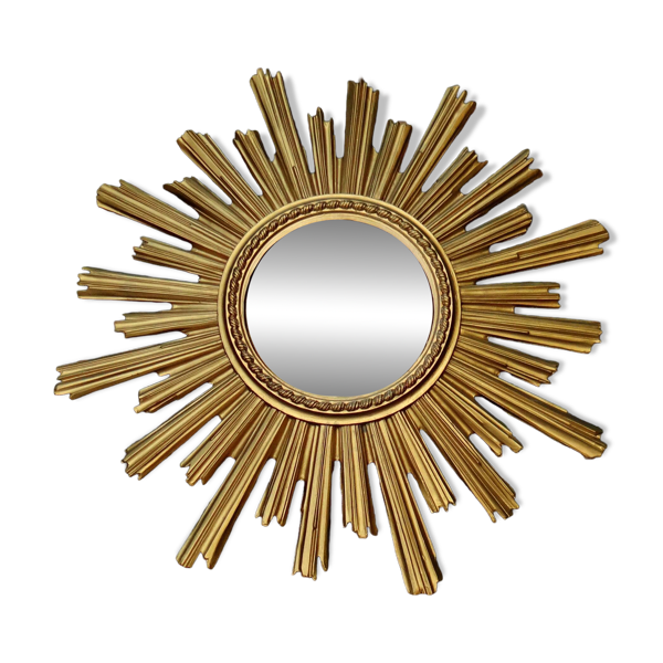 Miroir Soleil Sunburst œil de sorcière en résine doré style mid-century — Beyit