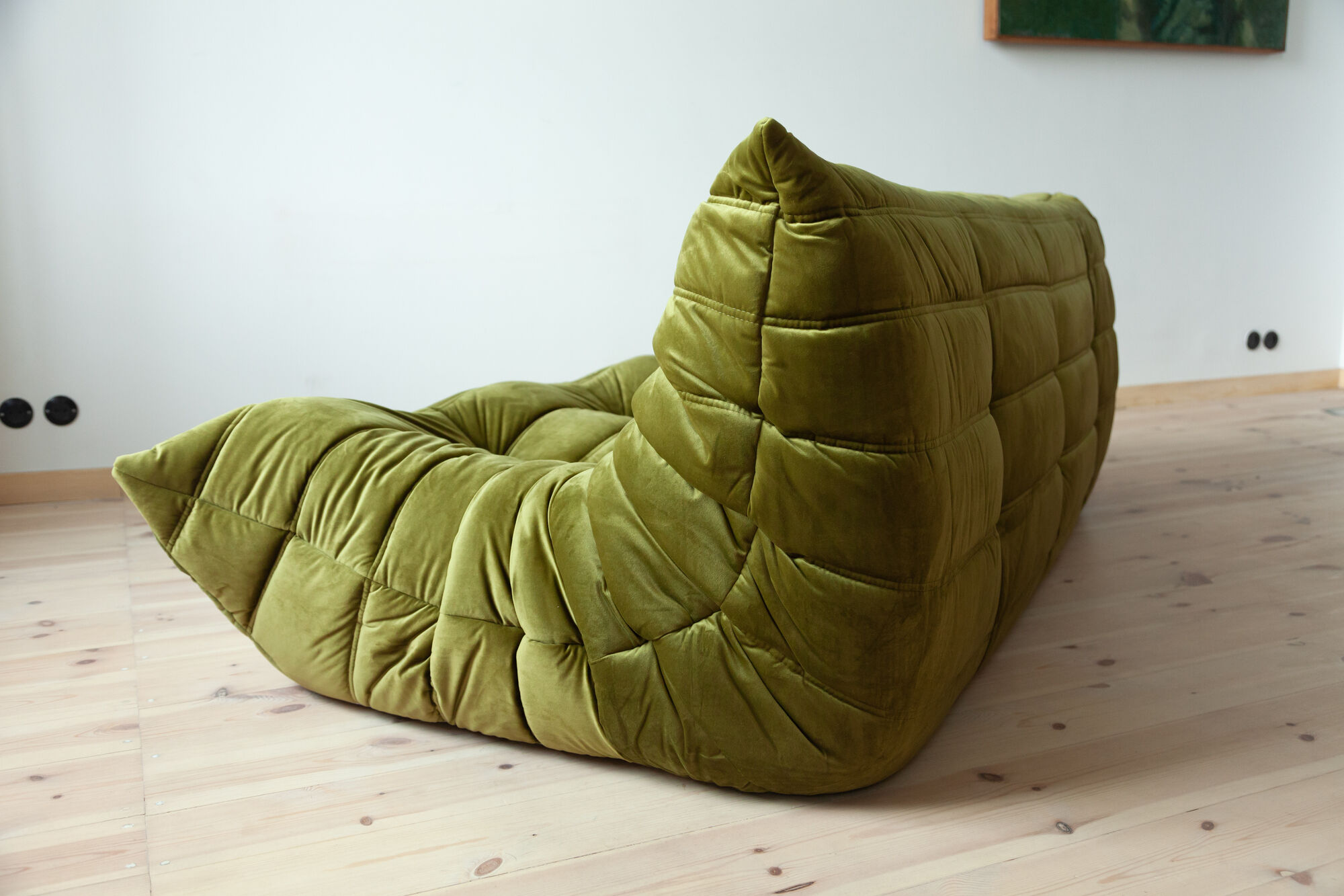 3-seater Togo green velvet sofa designed by Michel Ducaroy 1973