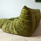 3-seater Togo green velvet sofa designed by Michel Ducaroy 1973