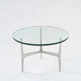 Knut HESTERBERG Table basse ronde en verre et aluminium poli