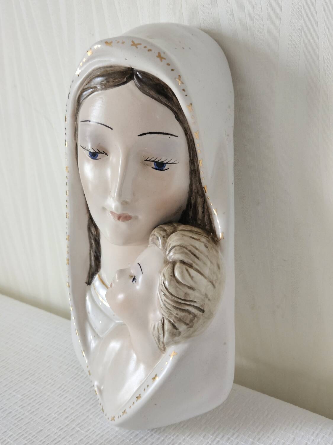 Vintage Italian wall ceramic Virgin and Child