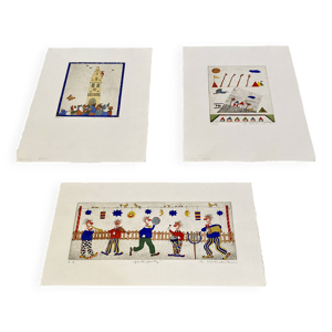 trois dessins estampillés.