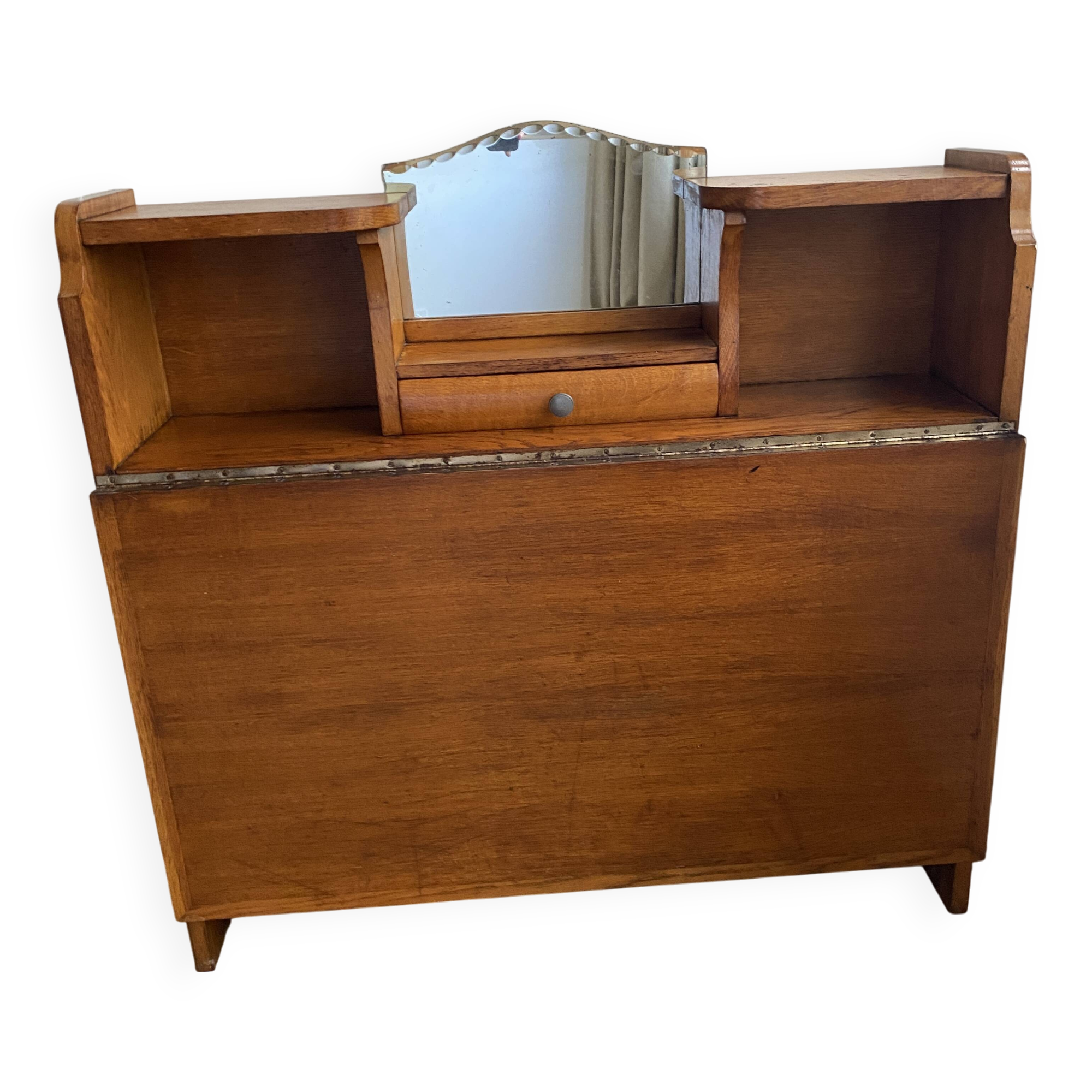 Wooden console table / vintage folding desk with mirror and small drawer