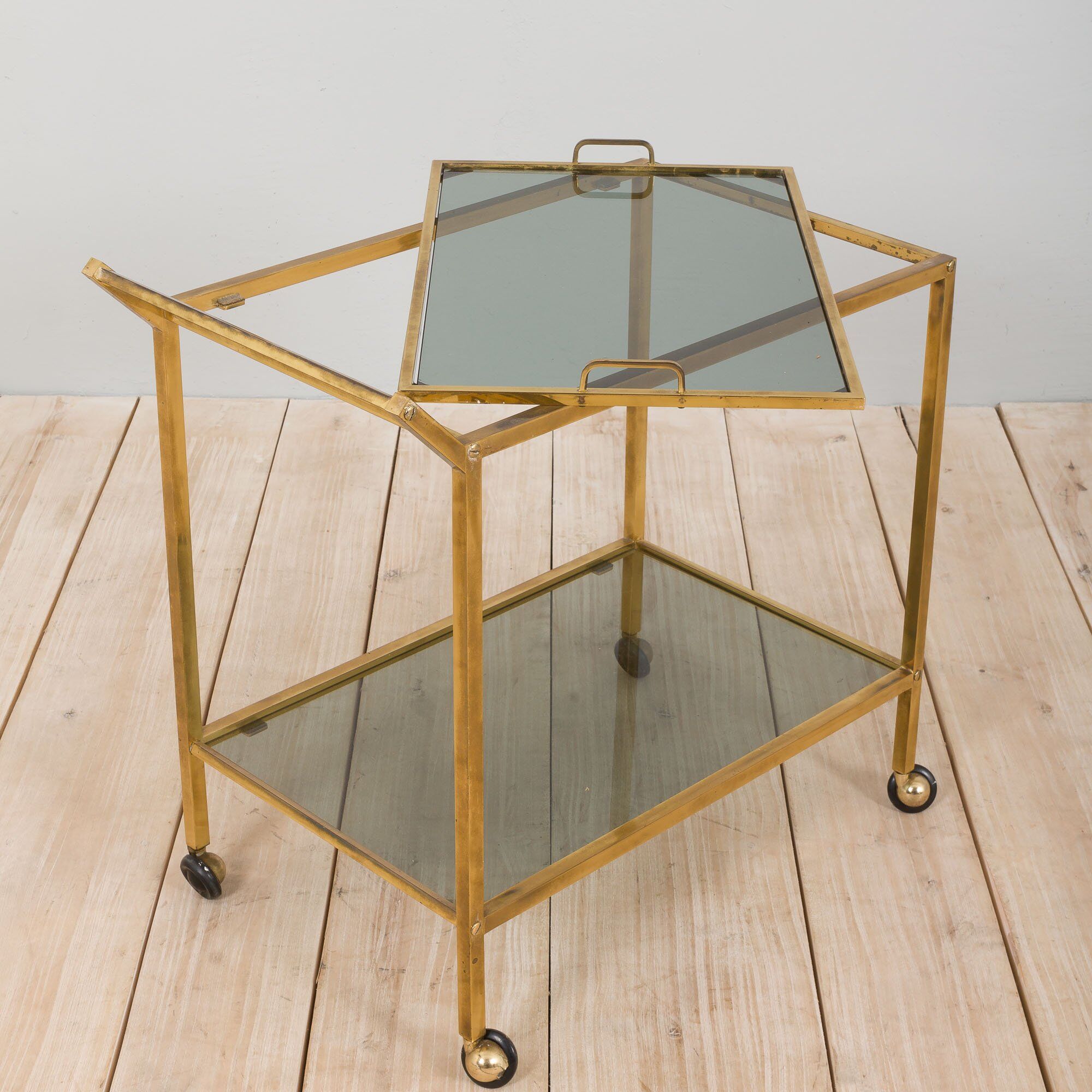Mid-century italian brass bar cart with portable tray, 1960s