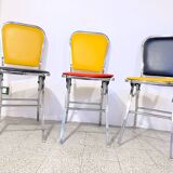 3 chrome & faux leather folding chairs, Elio Zema, Italy 1980s