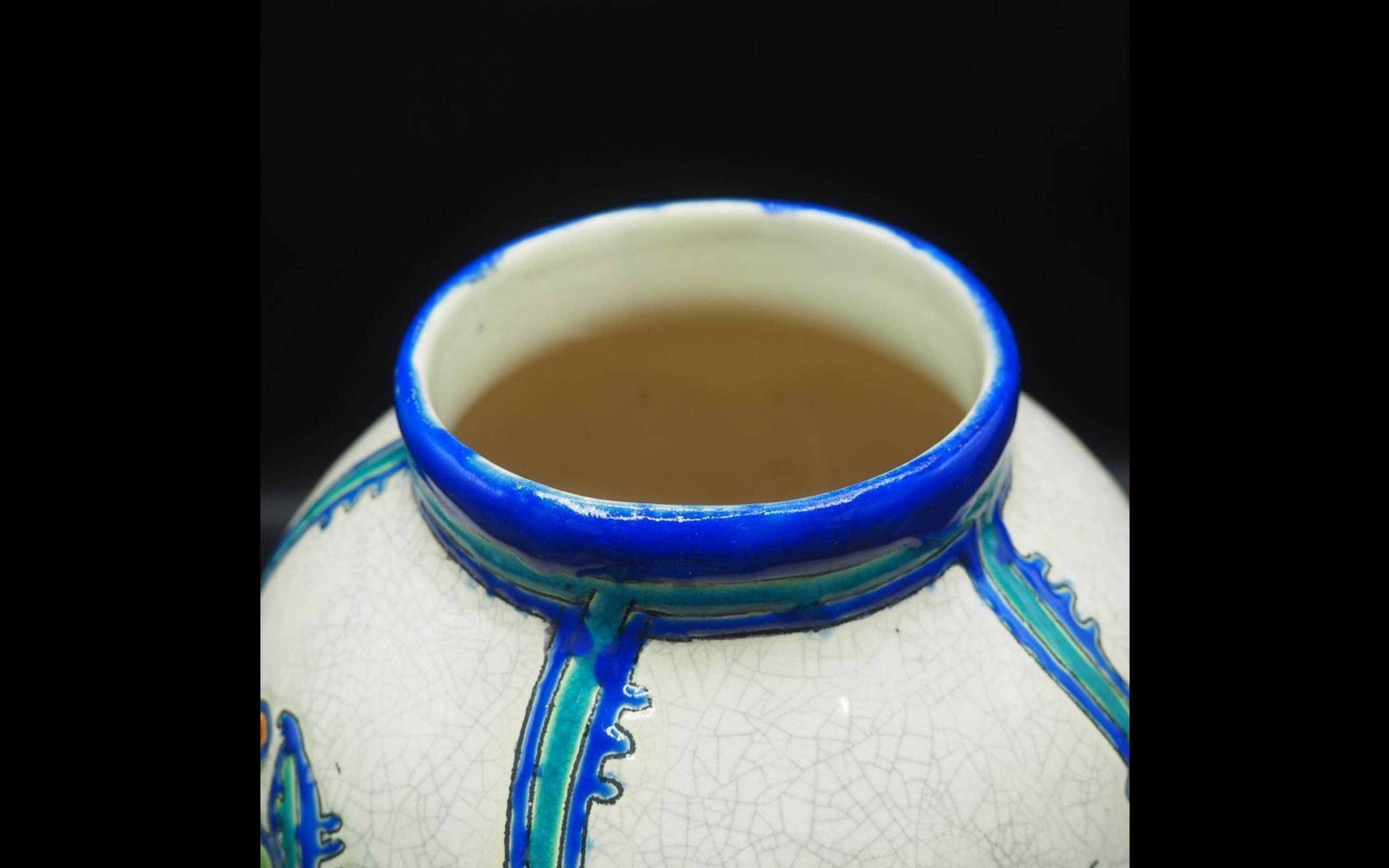 Charles Catteau vase, Kéramis Boch in tall ceramic Belgium Art Deco 1925