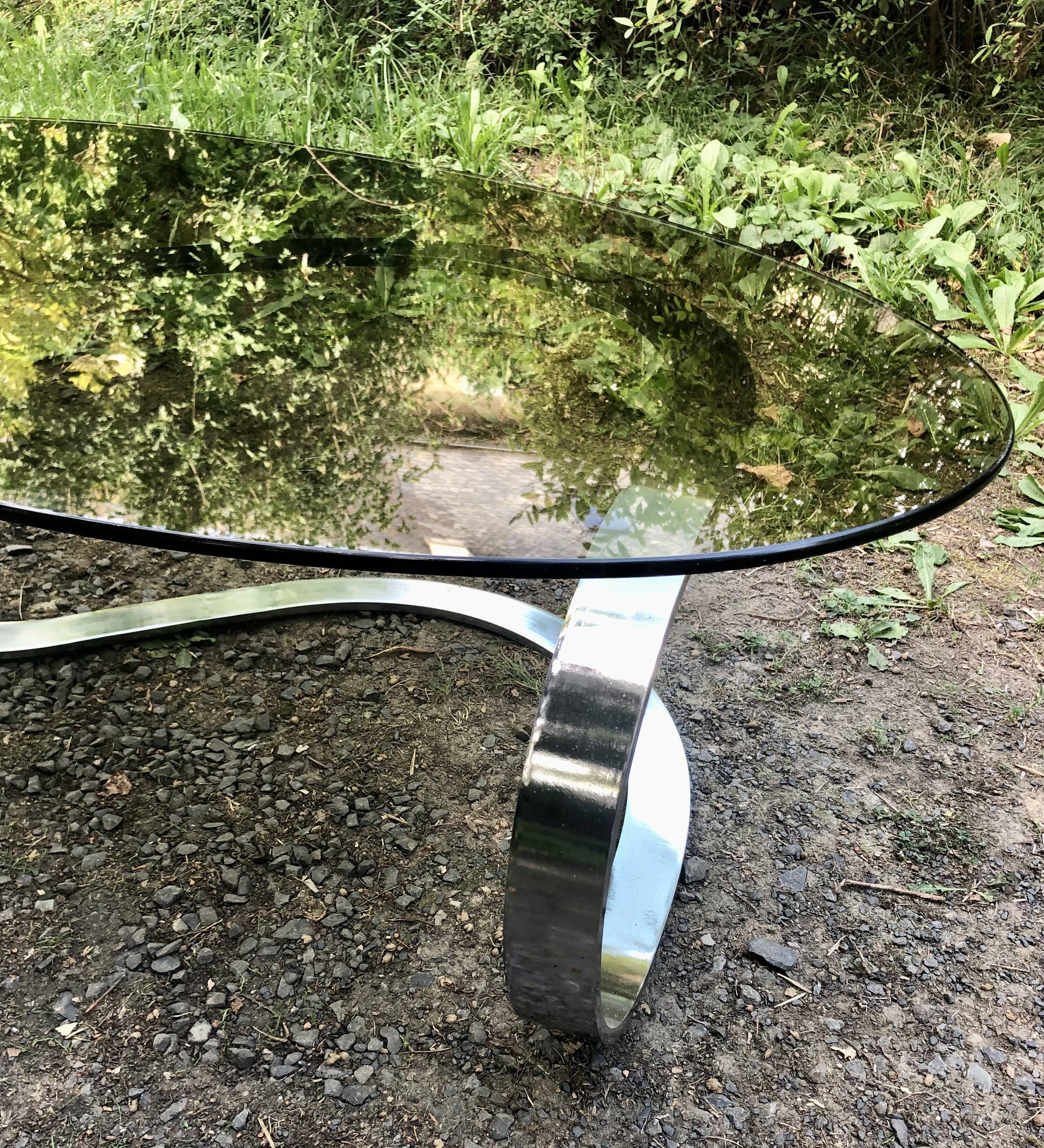 Coffee table smoked glass and chrome metal foot