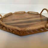 Small octagonal wooden and rope tray