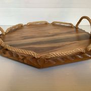 Petit plateau octogonal en bois et corde
