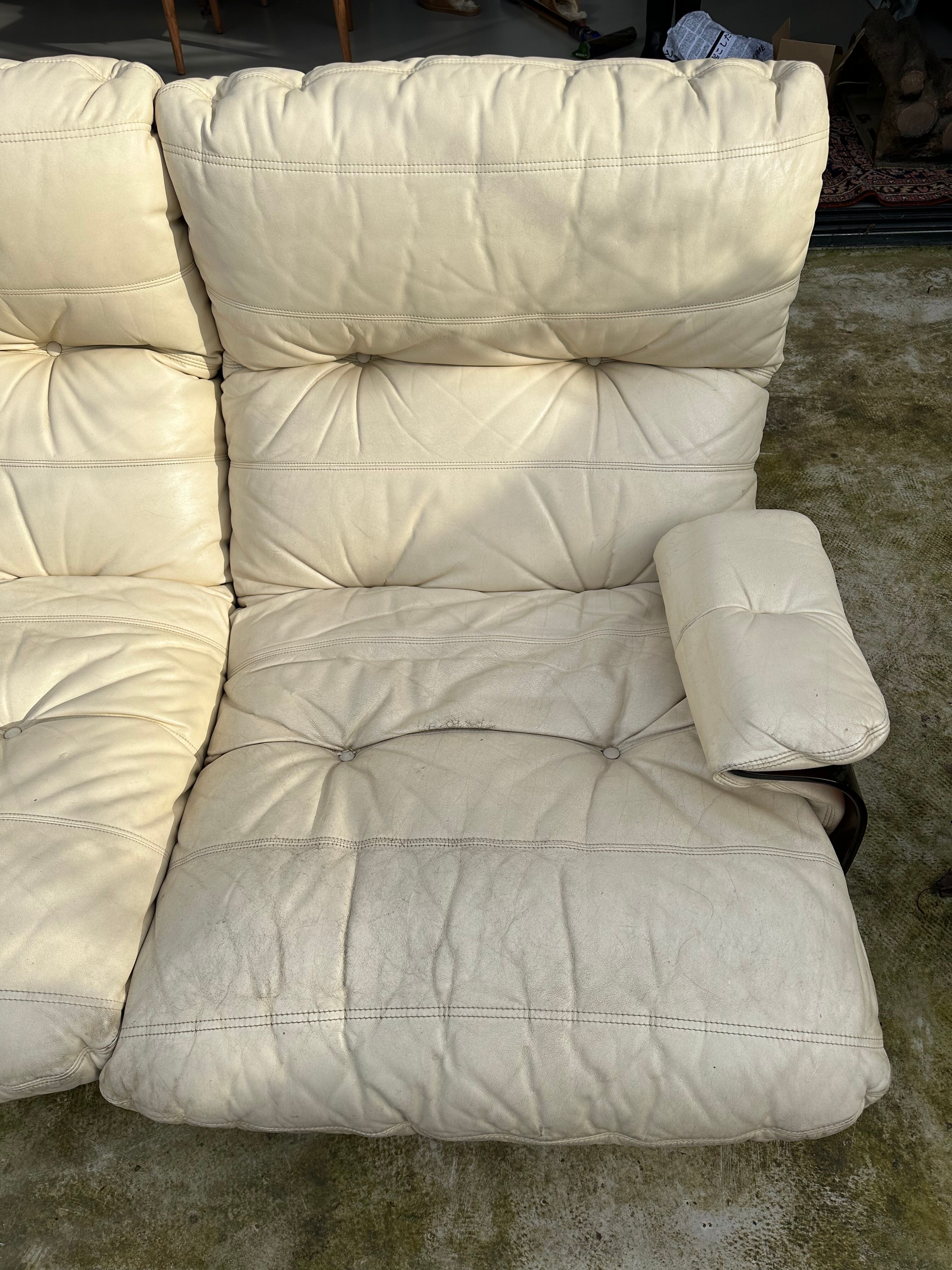Marsala couch 3-seater cream leather Ducaroy for Linge roset