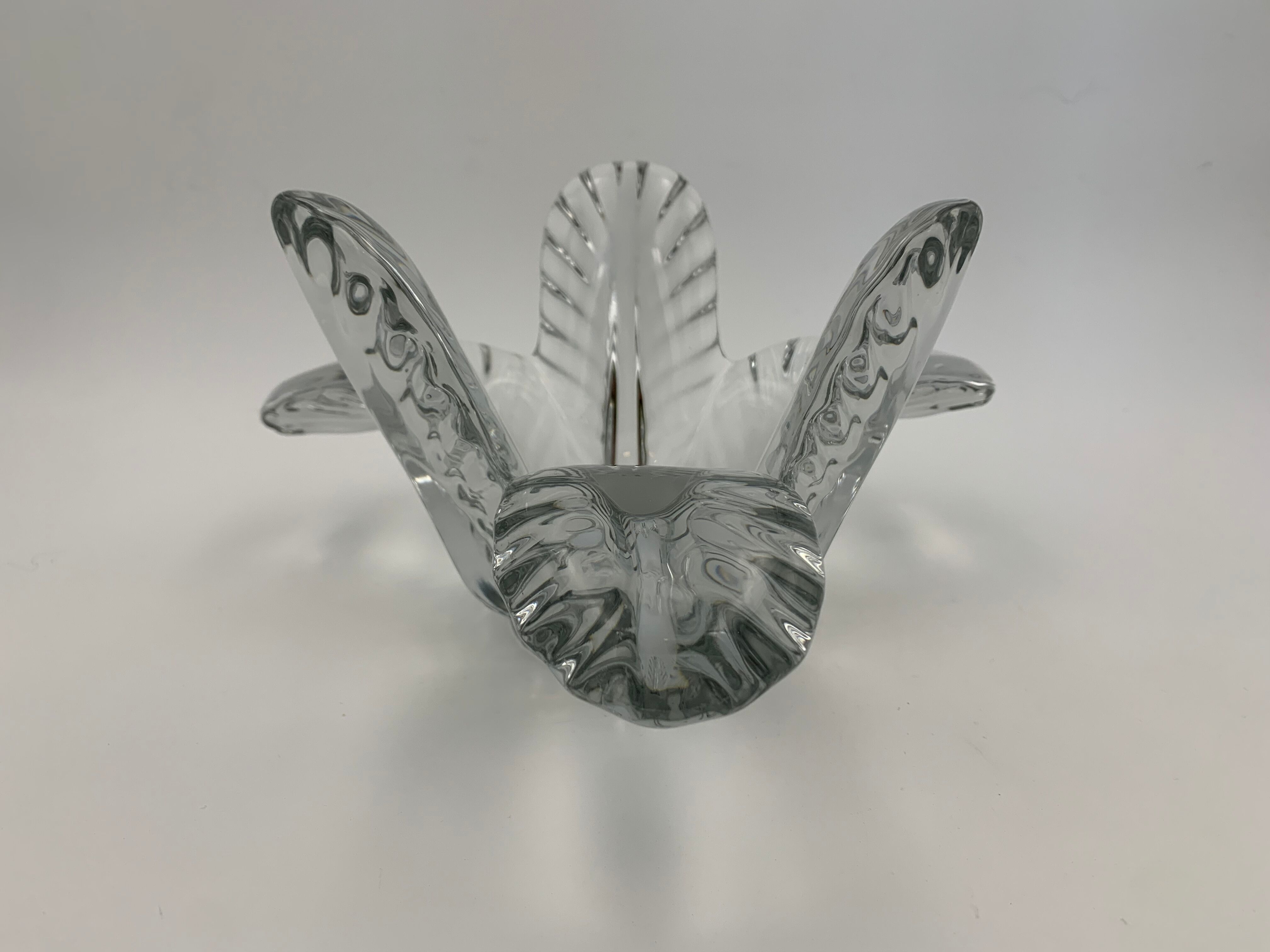 Trinket bowl in Vannes crystal, decoration of palm leaves - 1960s-1970s