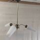 Brass chandelier with three lights and opaline tulips - 1950s/60s