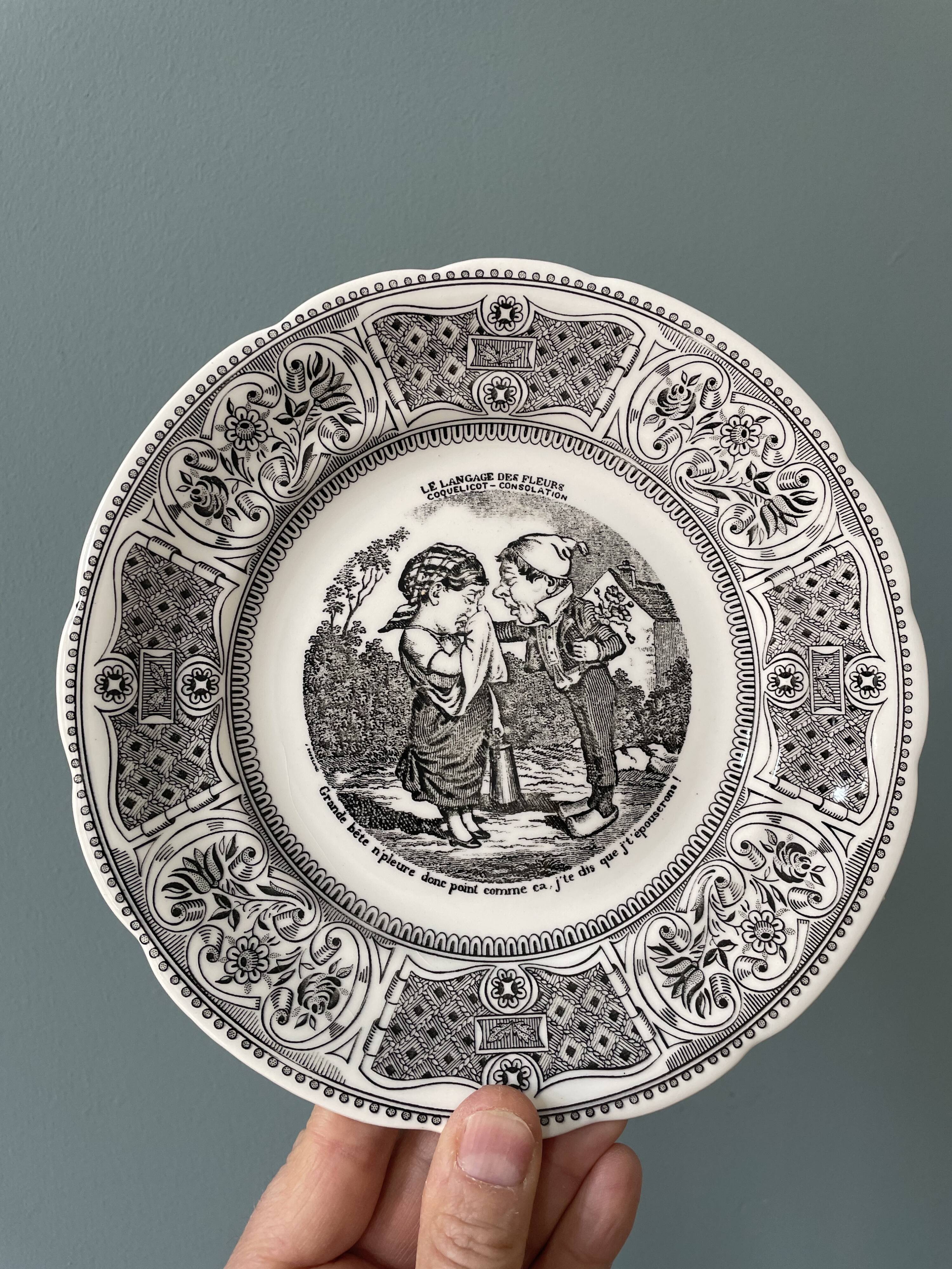 Box of 6 dessert plates in Gien earthenware, "the language of flowers"