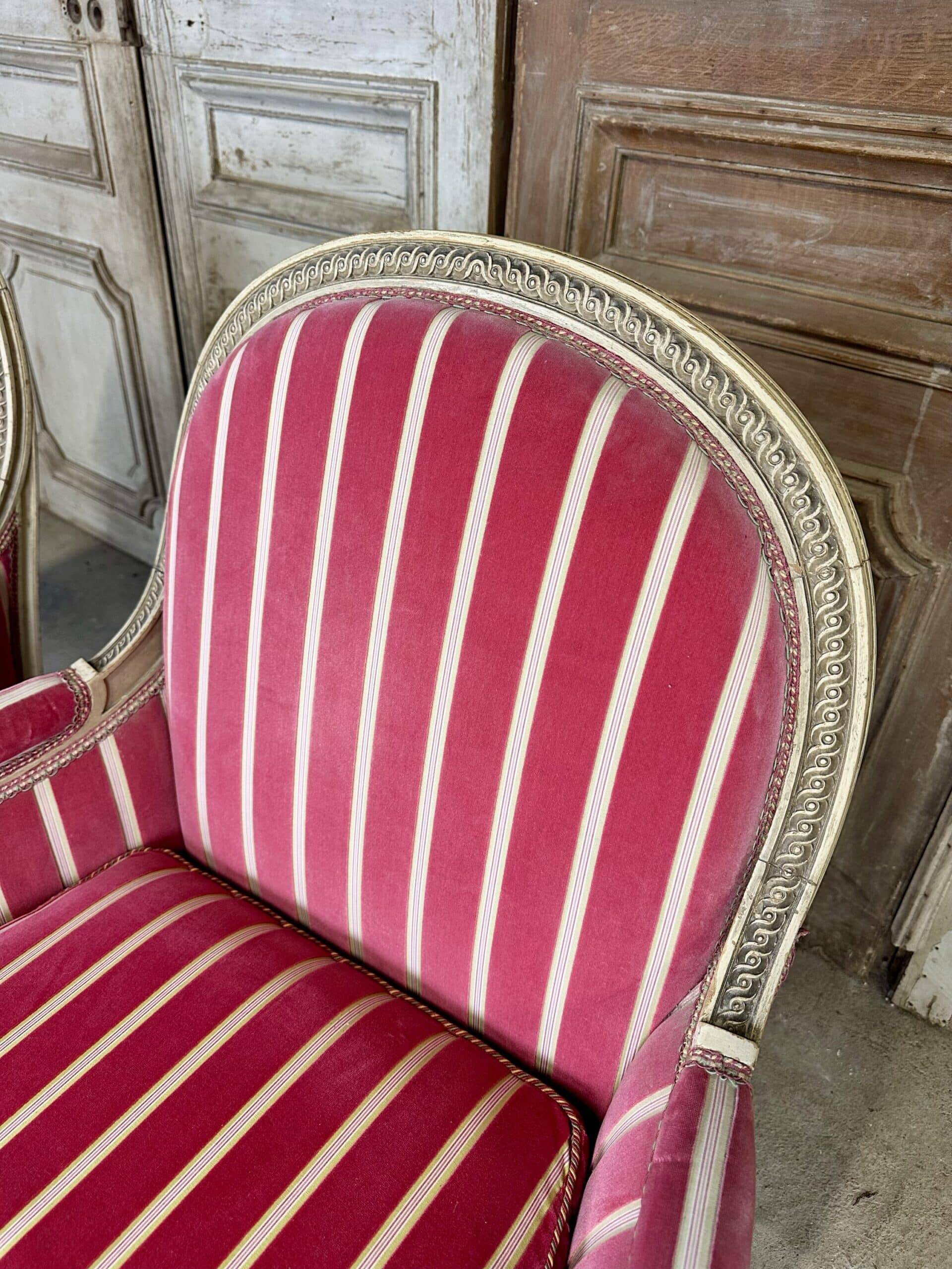 Pair of Louis XVI style bergère armchairs