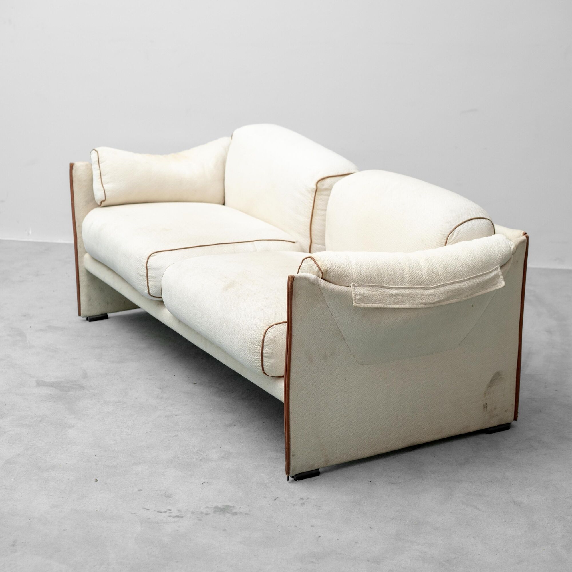 Vintage 2-seater sofa in beige and brown fabric, 1970s modernist