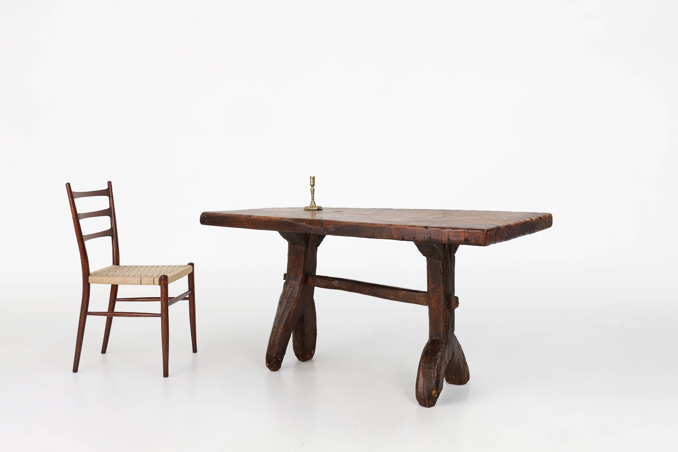 Rustic Spanish dining table, handmade in oak, 16th century