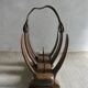 Oak and leather magazine rack, 60s-70s