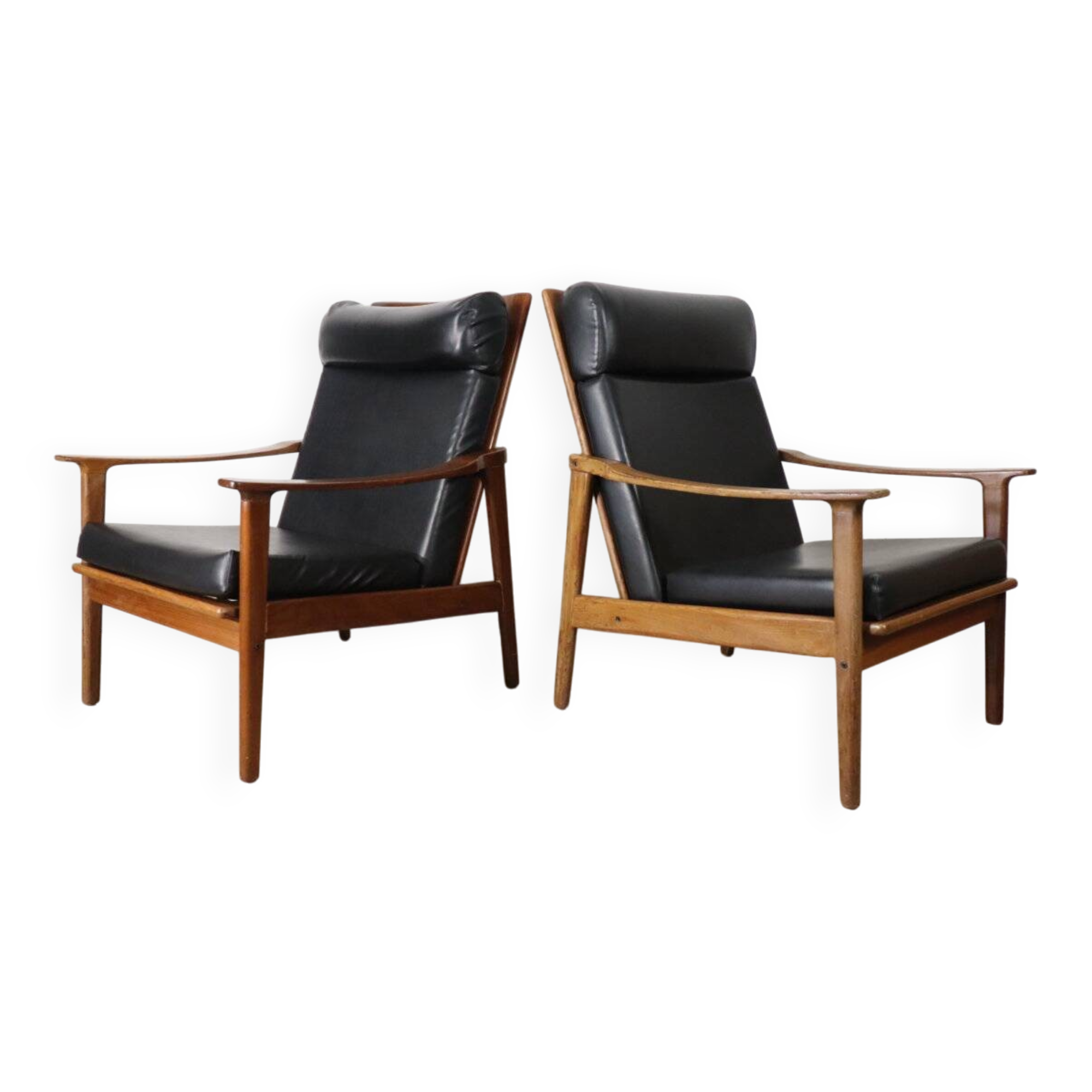 Pair of Scandinavian teak and leatherette armchairs, 1960