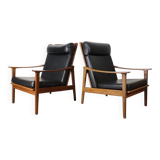 Pair of Scandinavian teak and leatherette armchairs, 1960