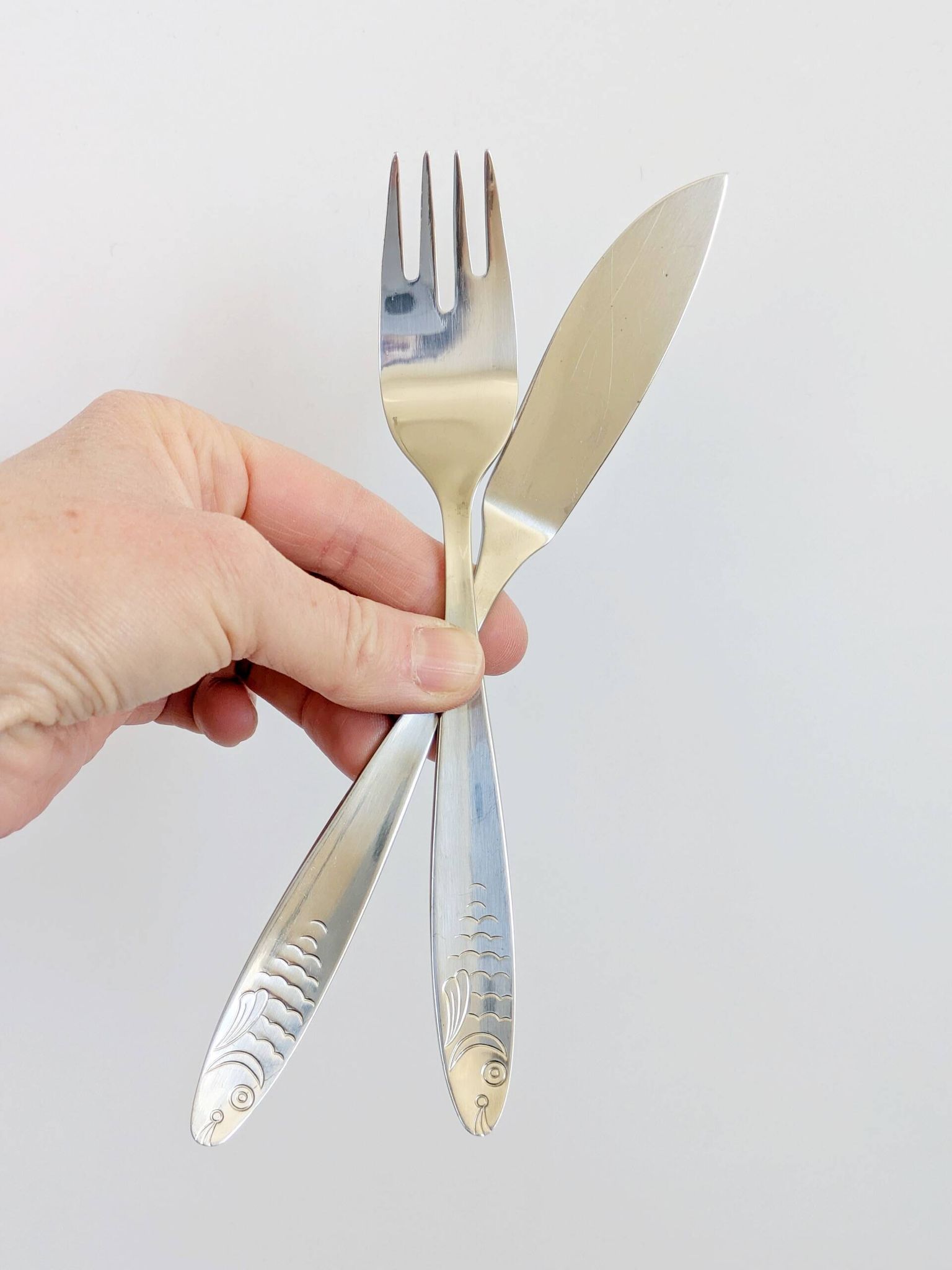 Service à poisson 12 pièces WMF inox avec coffret, années 60