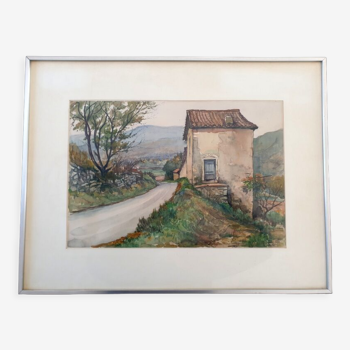 Aquarelle sur papier "Soir d'Automne, en Aveyron (vers Vendeloves)" signée, André Duculty (1912-1990)