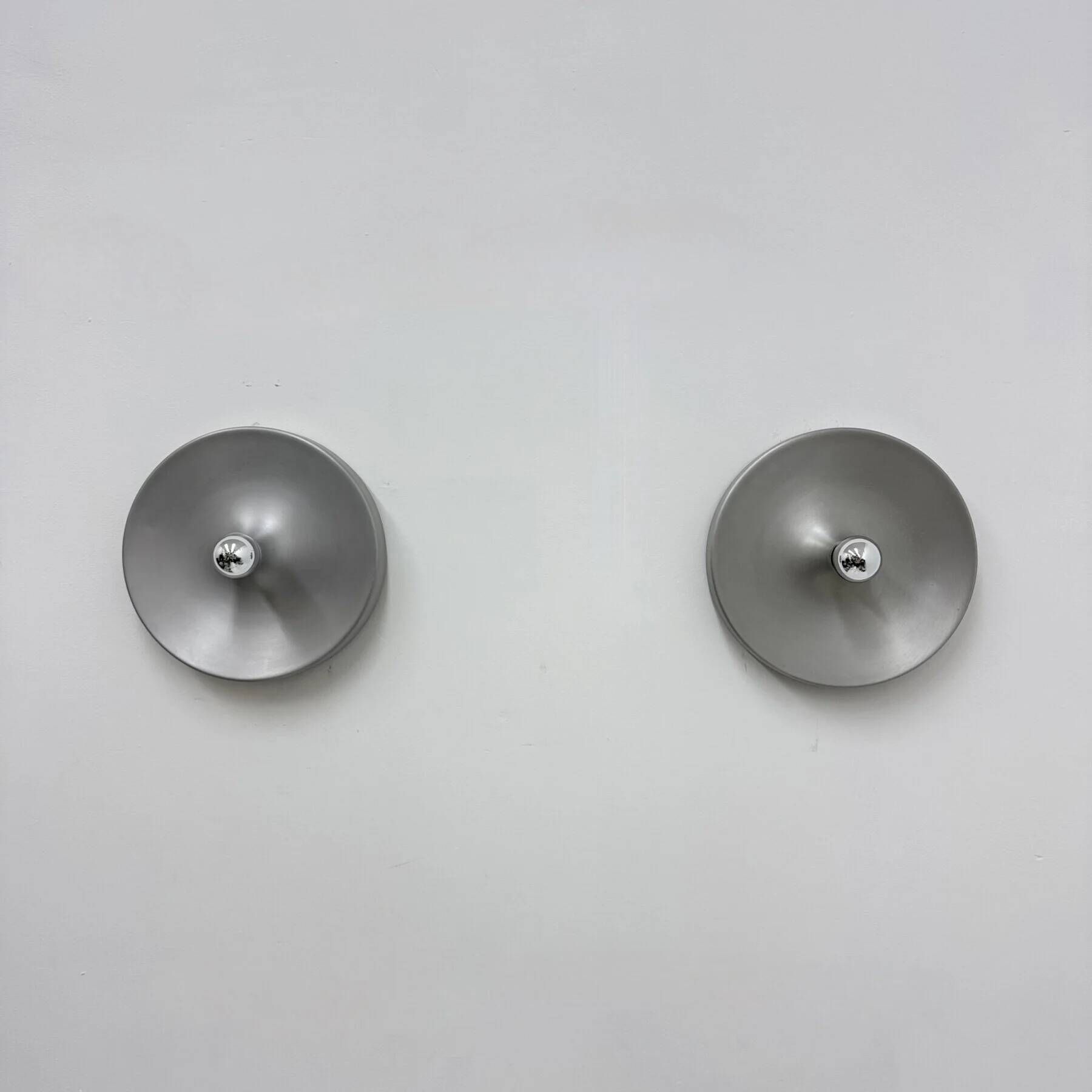Mid-century design disc lamp, 1970s attributed to Charlotte Perriand for Les Arcs, set of 2