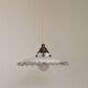 Vintage French Art Deco Opaline Glass Pendant Light Clear Frilled Edge