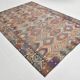 7x10 Green & Blue Geometric Pattern Kilim Rug, 222x303Cm