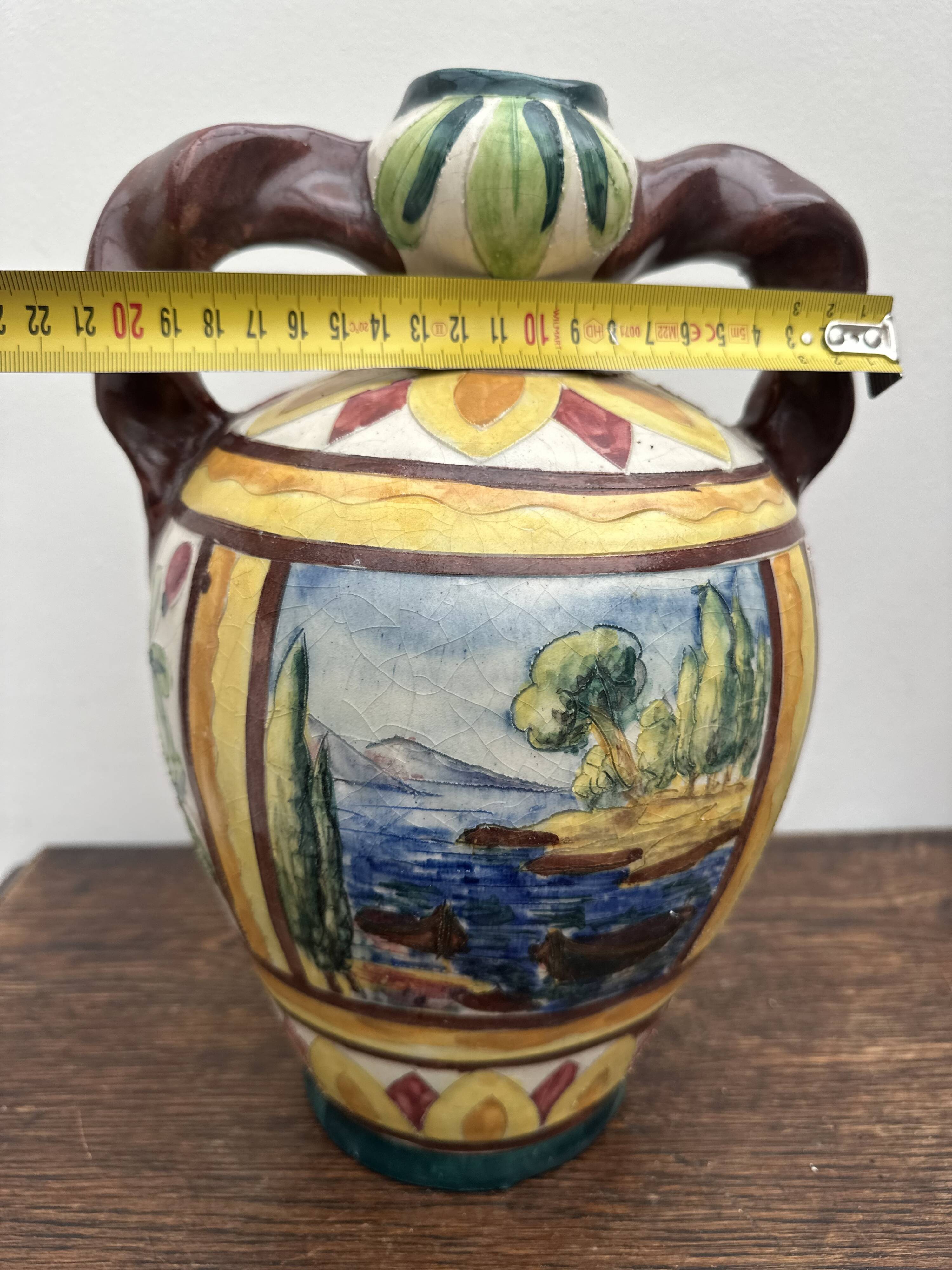 Grande amphore italienne en terre cuite décor polychrome