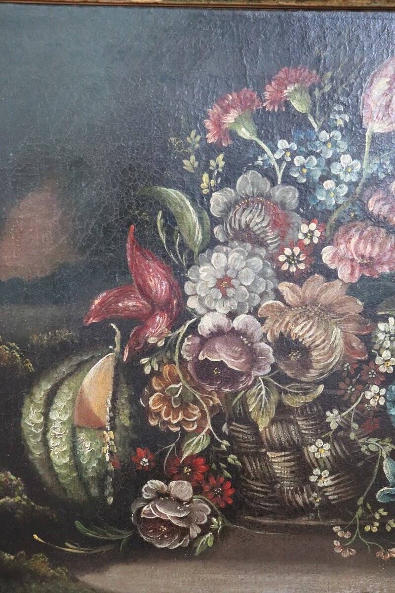 Still Life With Flowers, Oil On Canvas, Italy 18th Century