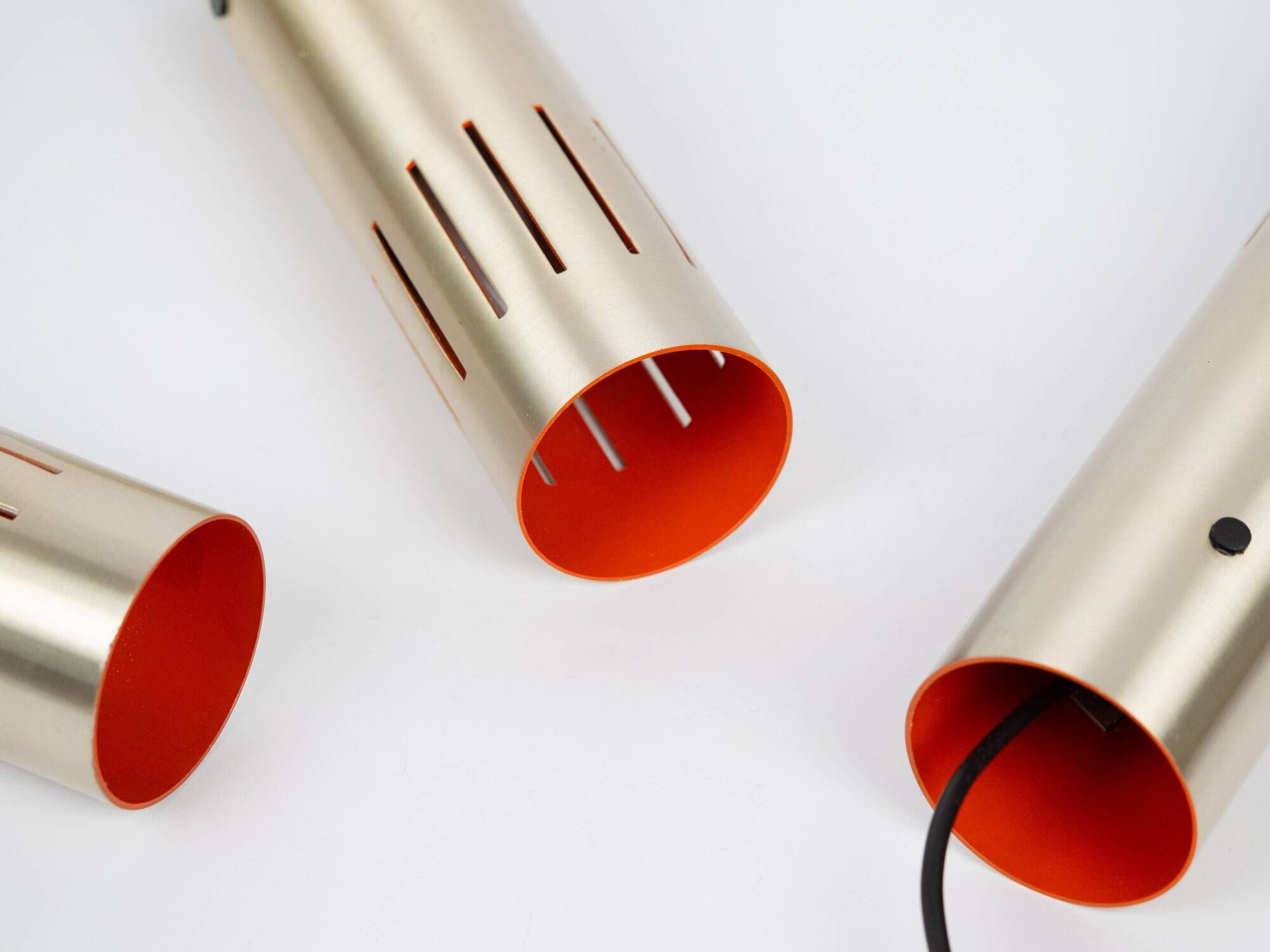 3 vintage trombone lamps from Denmark by Jo Hammerborg, Fog and Morup, 1960s.