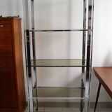 Chrome smoked glass shelf bookcase from the 70s