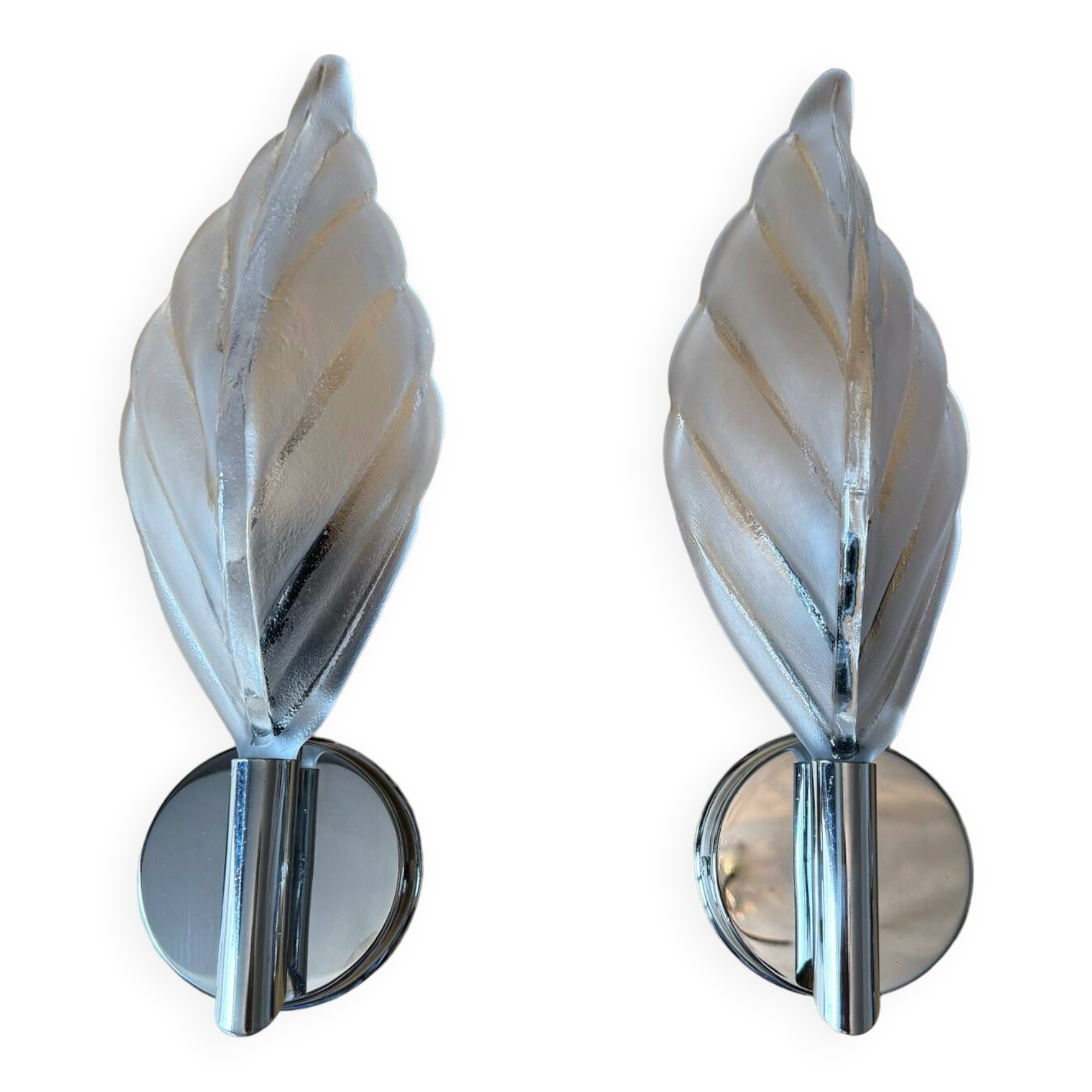 70s glass and chrome metal leaf wall lights