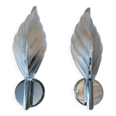 Appliques feuilles verre et métal chromé années 70