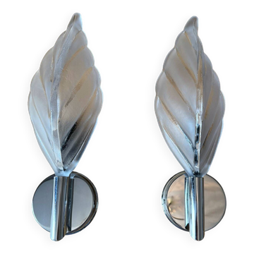 70s glass and chrome metal leaf wall lights