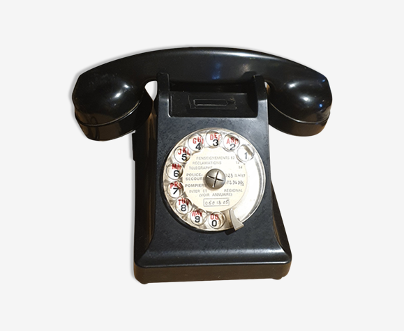 Téléphone ancien fixe PTT bakélite noir | Selency